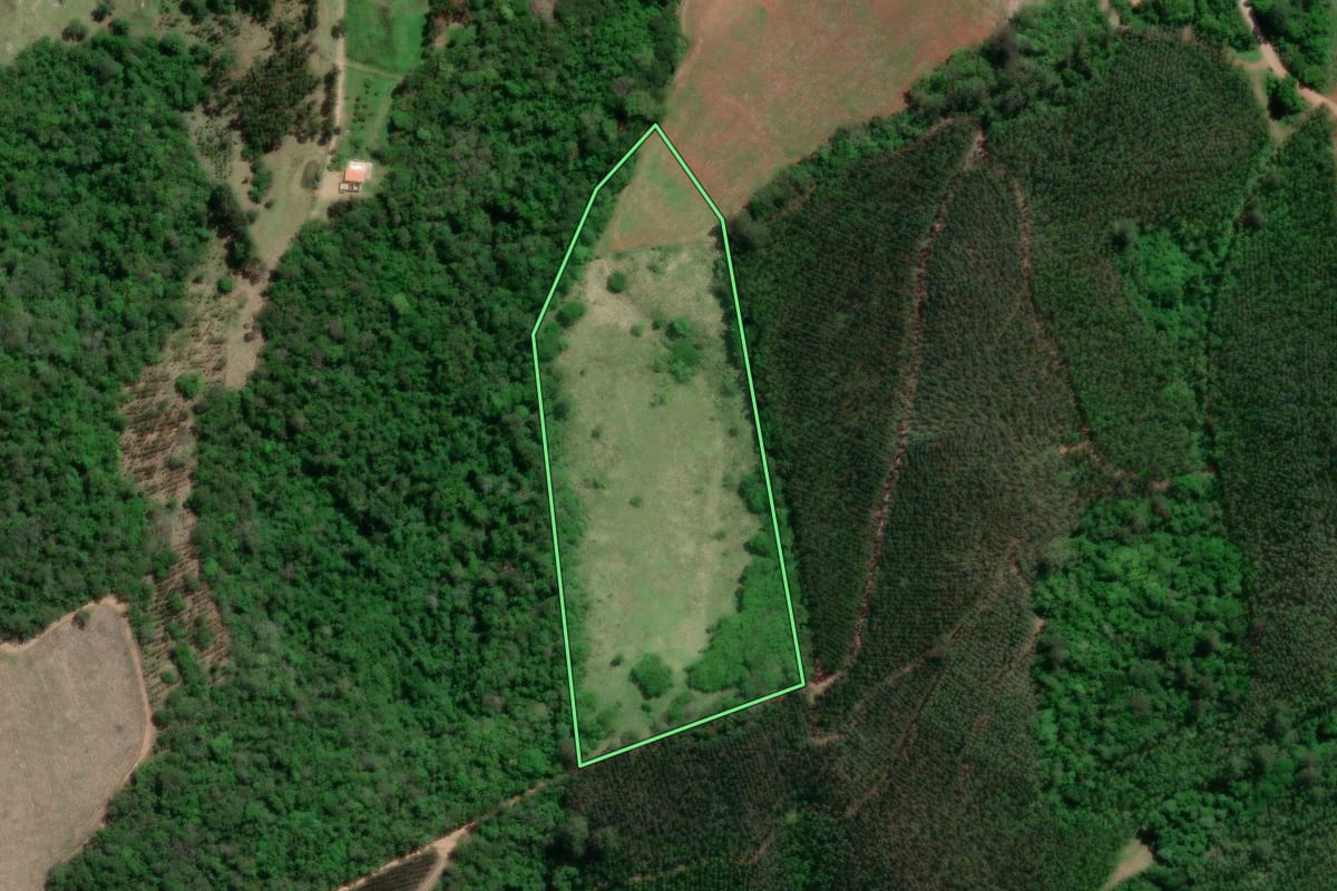 Imagem de satélite do imóvel rural em Itapeva (SP), com o contorno declarado no CAR desenhado por cima.