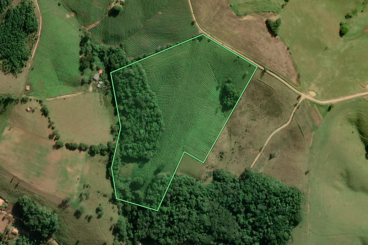Imagem de satélite do imóvel rural em Itapeva (SP), com o contorno declarado no CAR desenhado por cima.