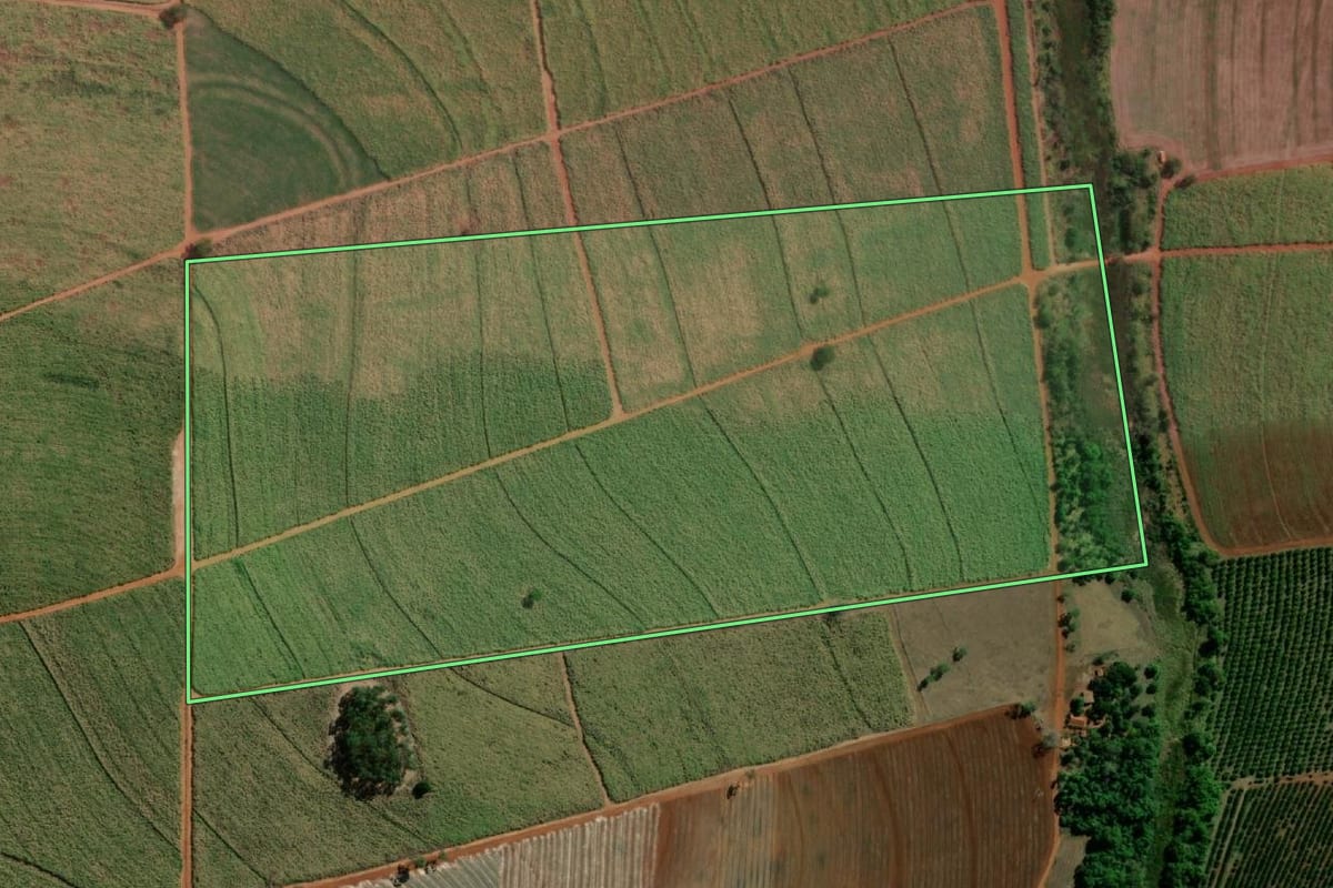 Imagem de satélite do imóvel rural em Itápolis (SP), com o contorno declarado no CAR desenhado por cima.