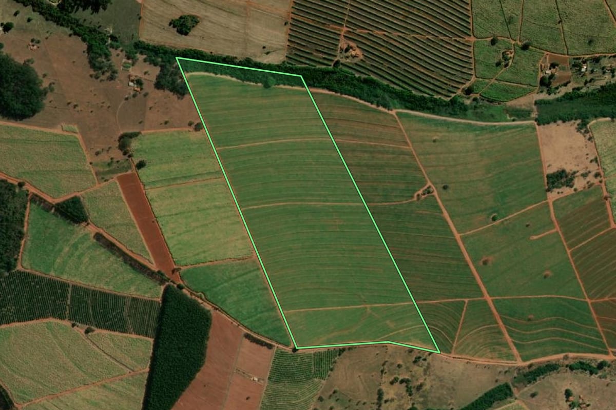 Imagem de satélite do imóvel rural em Itápolis (SP), com o contorno declarado no CAR desenhado por cima.
