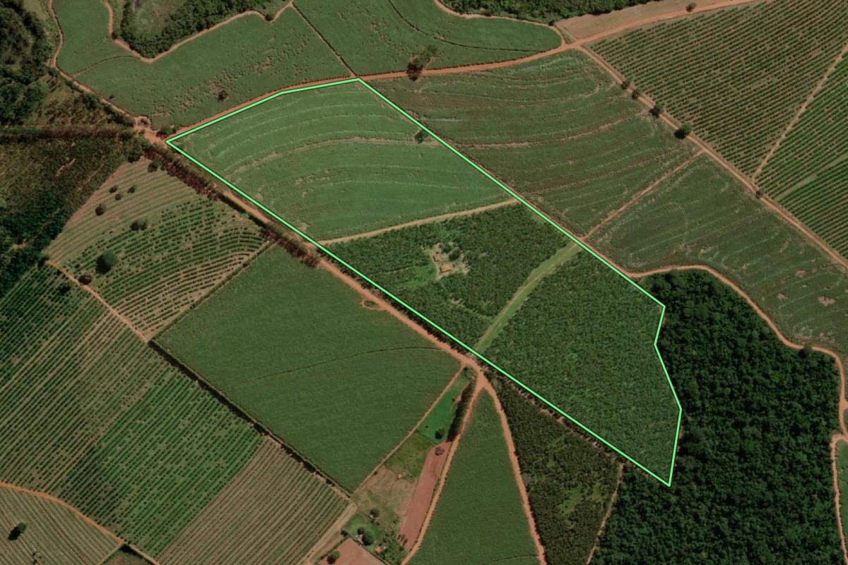 Imagem de satélite do imóvel rural em Itápolis (SP), com o contorno declarado no CAR desenhado por cima.