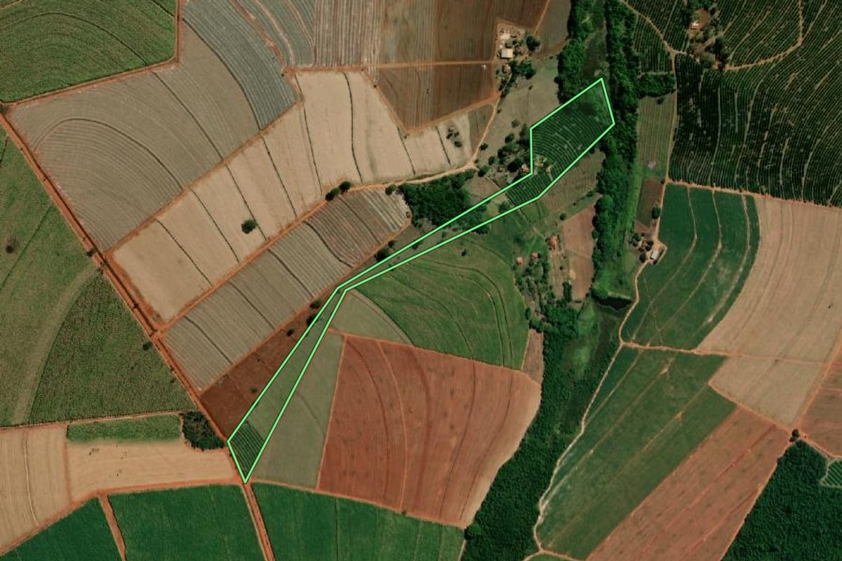 Imagem de satélite do imóvel rural em Itápolis (SP), com o contorno declarado no CAR desenhado por cima.