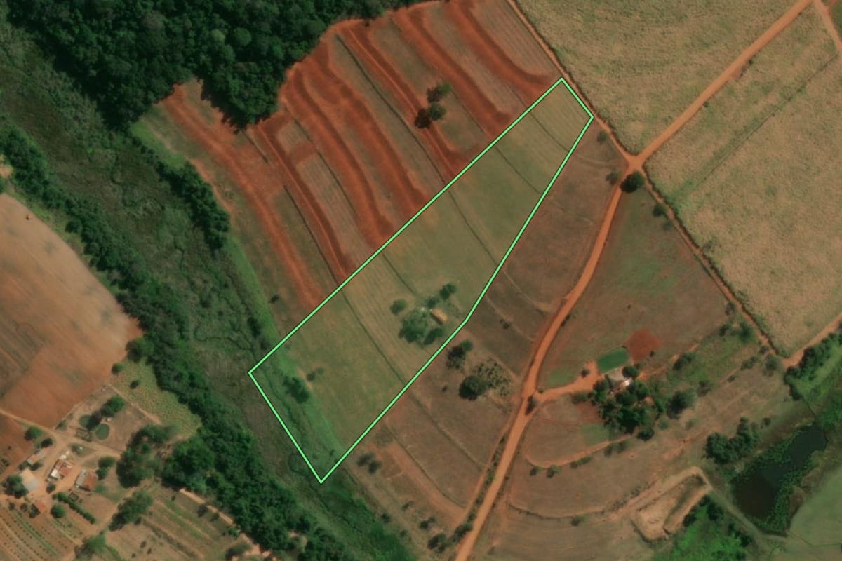 Imagem de satélite do imóvel rural em Itápolis (SP), com o contorno declarado no CAR desenhado por cima.