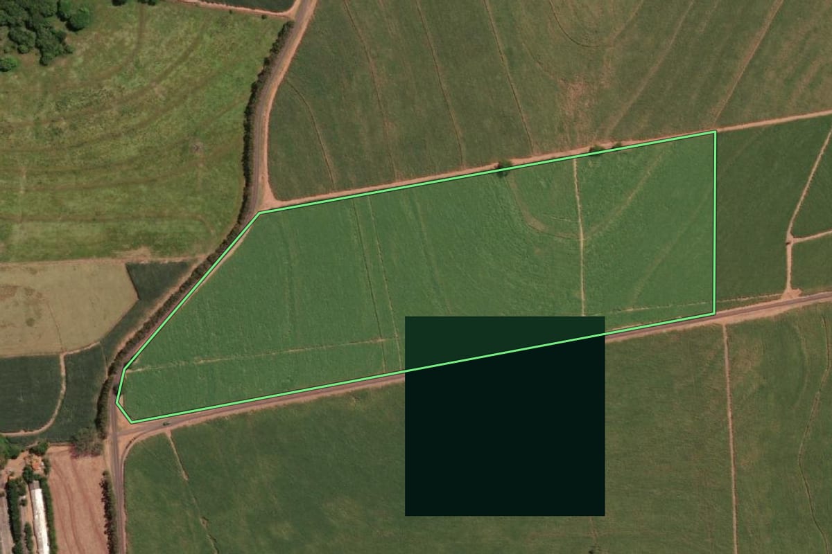 Imagem de satélite do imóvel rural em Itápolis (SP), com o contorno declarado no CAR desenhado por cima.