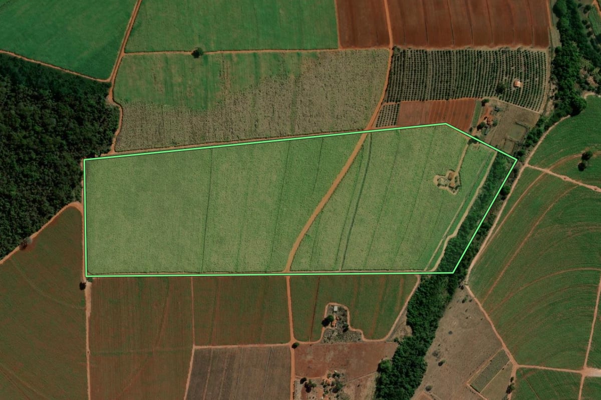 Imagem de satélite do imóvel rural em Itápolis (SP), com o contorno declarado no CAR desenhado por cima.