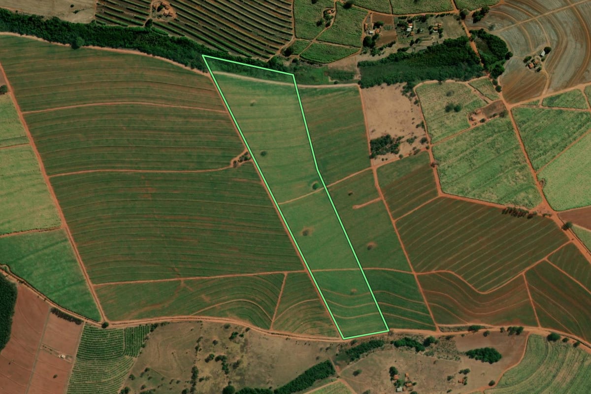 Imagem de satélite do imóvel rural em Itápolis (SP), com o contorno declarado no CAR desenhado por cima.
