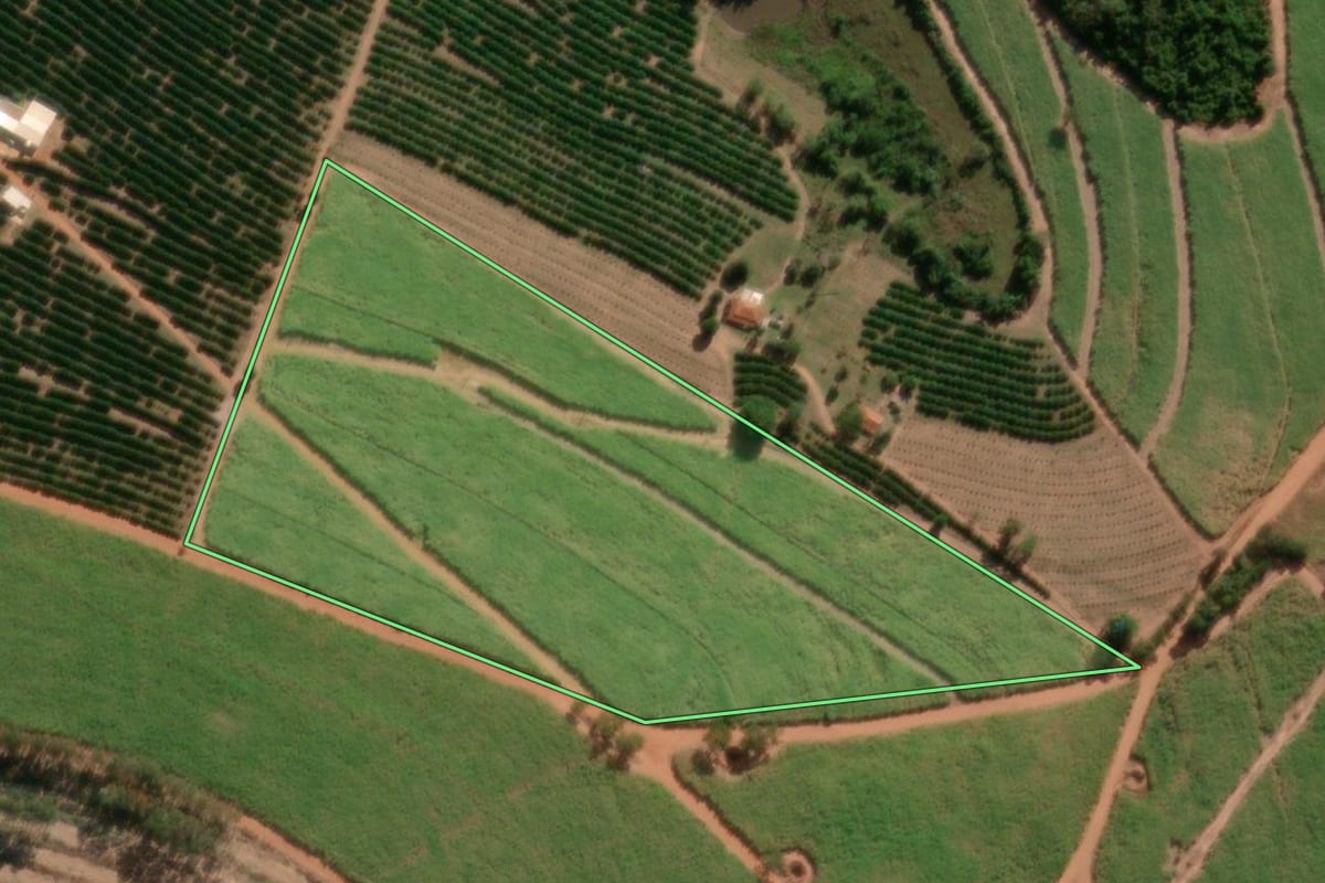 Imagem de satélite do imóvel rural em Itápolis (SP), com o contorno declarado no CAR desenhado por cima.