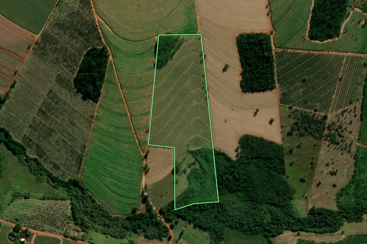 Imagem de satélite do imóvel rural em Itápolis (SP), com o contorno declarado no CAR desenhado por cima.