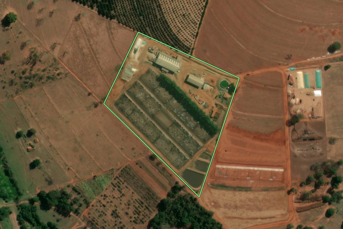 Imagem de satélite do imóvel rural em Itápolis (SP), com o contorno declarado no CAR desenhado por cima.