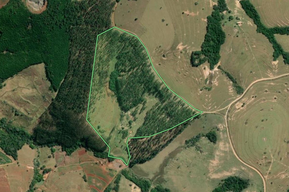 Imagem de satélite do imóvel rural em Itaporanga (SP), com o contorno declarado no CAR desenhado por cima.