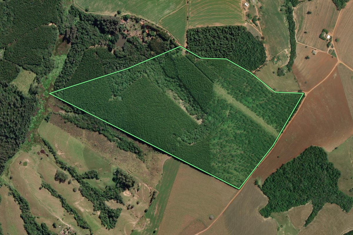 Imagem de satélite do imóvel rural em Itararé (SP), com o contorno declarado no CAR desenhado por cima.