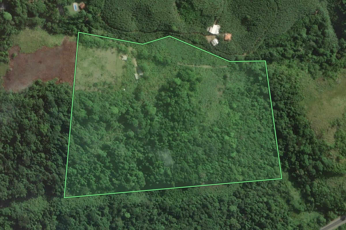 Imagem de satélite do imóvel rural em Itariri (SP), com o contorno declarado no CAR desenhado por cima.