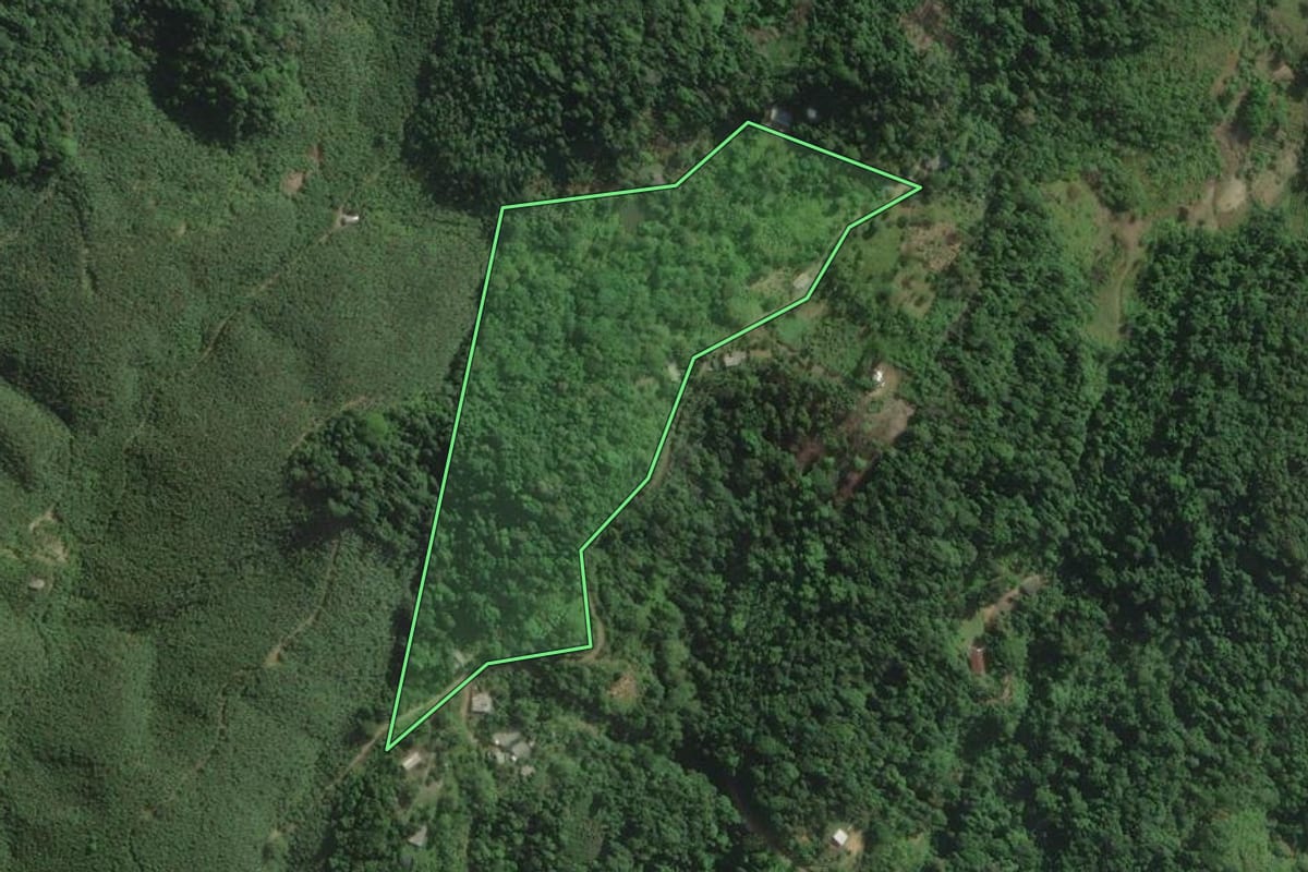Imagem de satélite do imóvel rural em Itariri (SP), com o contorno declarado no CAR desenhado por cima.
