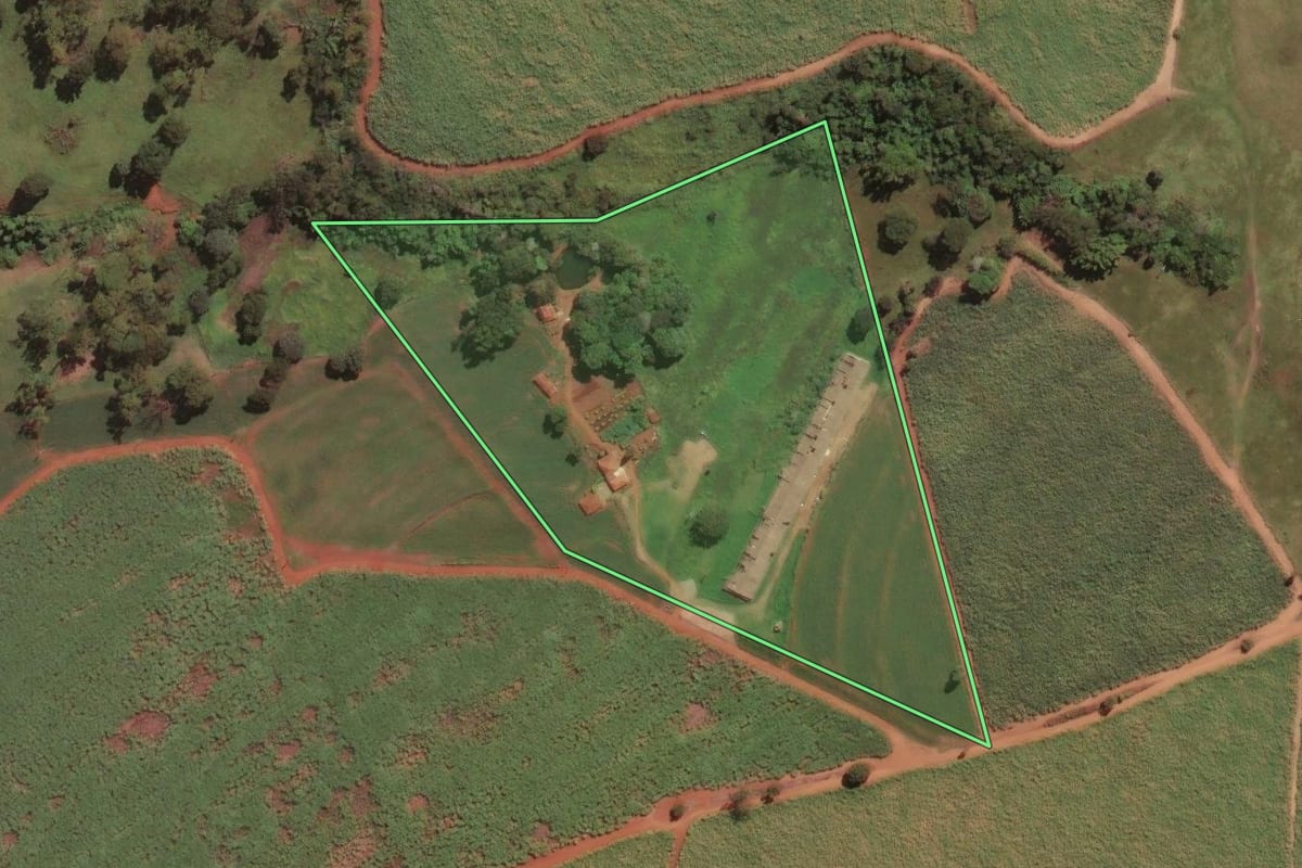 Imagem de satélite do imóvel rural em Ituverava (SP), com o contorno declarado no CAR desenhado por cima.