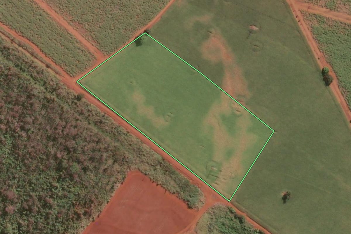 Imagem de satélite do imóvel rural em Ituverava (SP), com o contorno declarado no CAR desenhado por cima.
