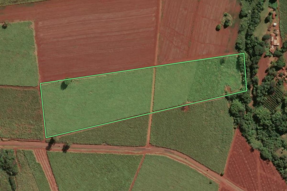 Imagem de satélite do imóvel rural em Jaboticabal (SP), com o contorno declarado no CAR desenhado por cima.