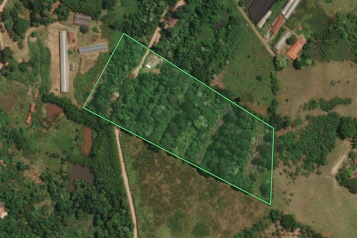 Imagem de satélite do imóvel rural em Jacareí (SP), com o contorno declarado no CAR desenhado por cima.