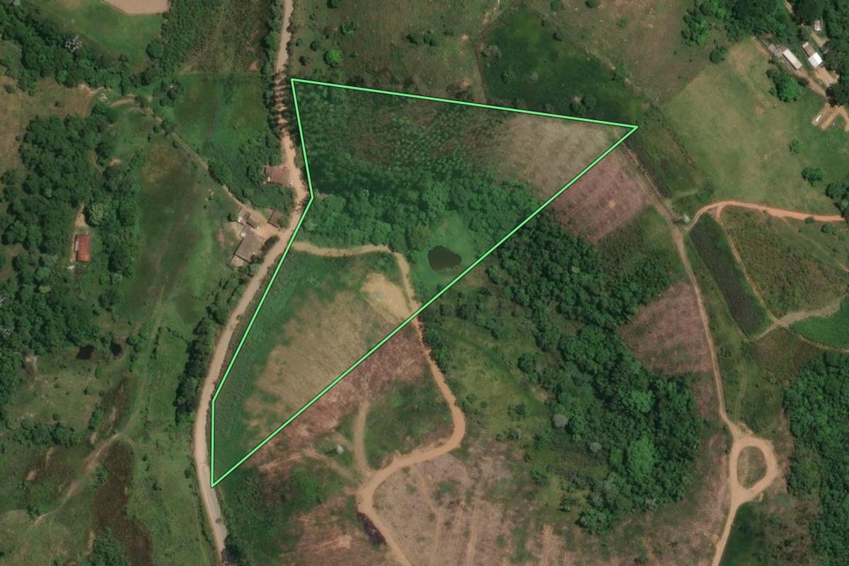 Imagem de satélite do imóvel rural em Jacareí (SP), com o contorno declarado no CAR desenhado por cima.