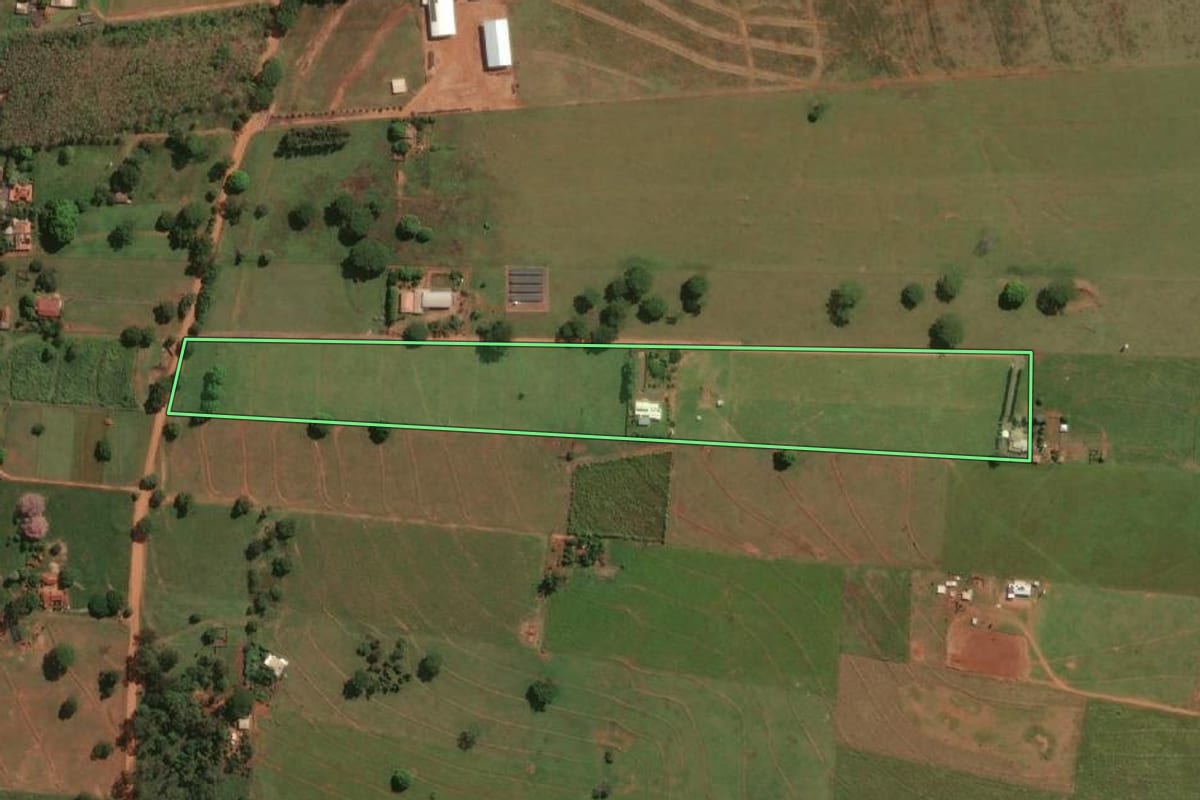 Imagem de satélite do imóvel rural em Jales (SP), com o contorno declarado no CAR desenhado por cima.