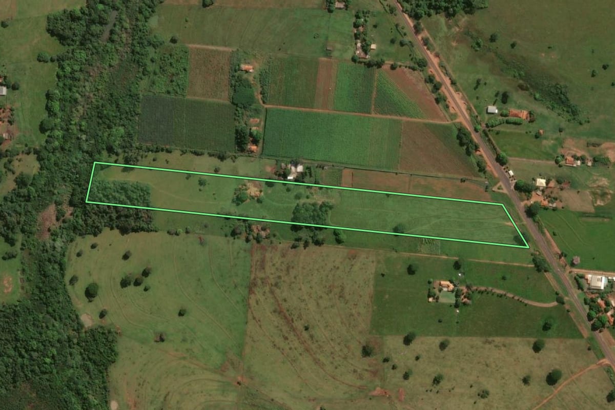 Imagem de satélite do imóvel rural em Jales (SP), com o contorno declarado no CAR desenhado por cima.