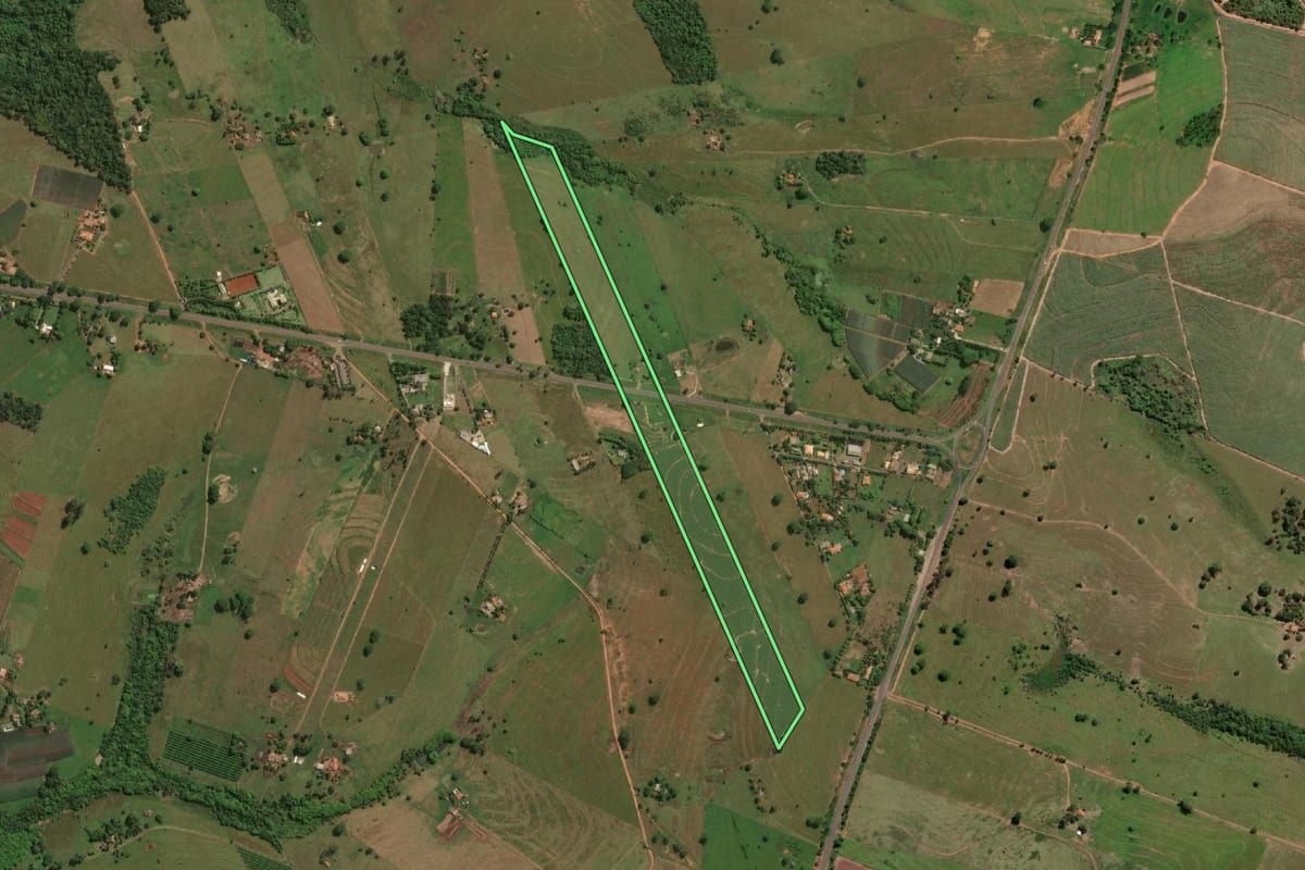 Imagem de satélite do imóvel rural em Jales (SP), com o contorno declarado no CAR desenhado por cima.