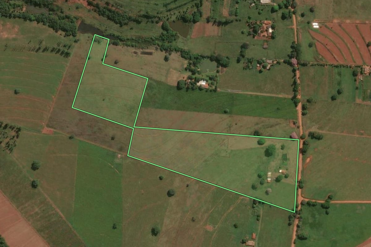 Imagem de satélite do imóvel rural em Jales (SP), com o contorno declarado no CAR desenhado por cima.