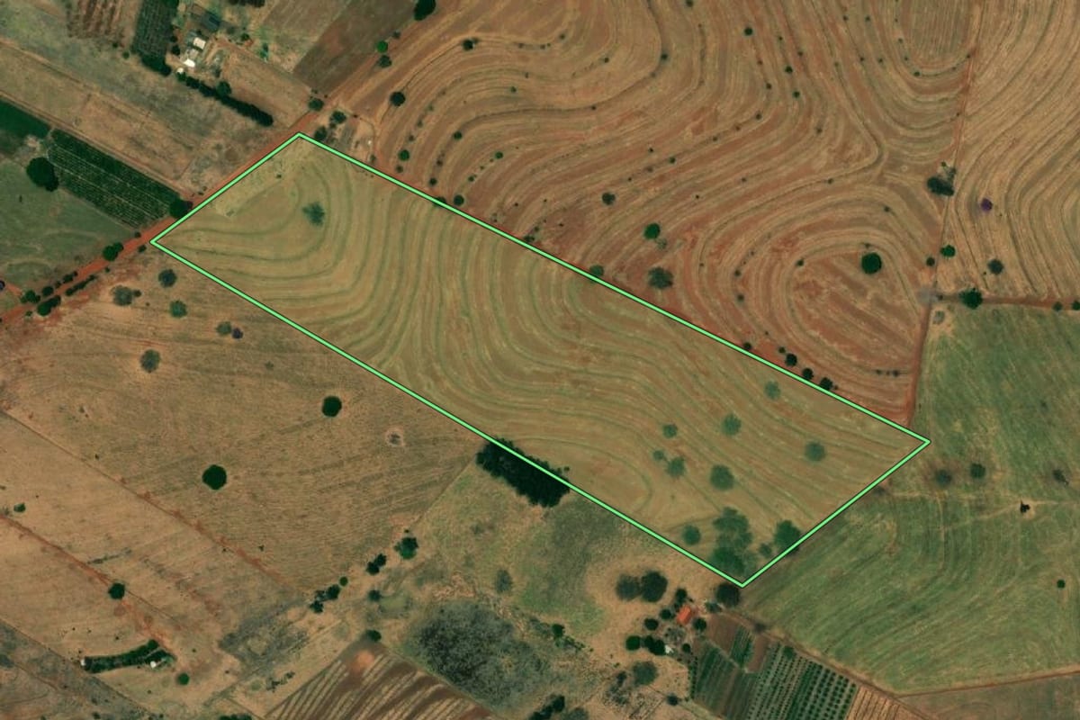 Imagem de satélite do imóvel rural em Jales (SP), com o contorno declarado no CAR desenhado por cima.