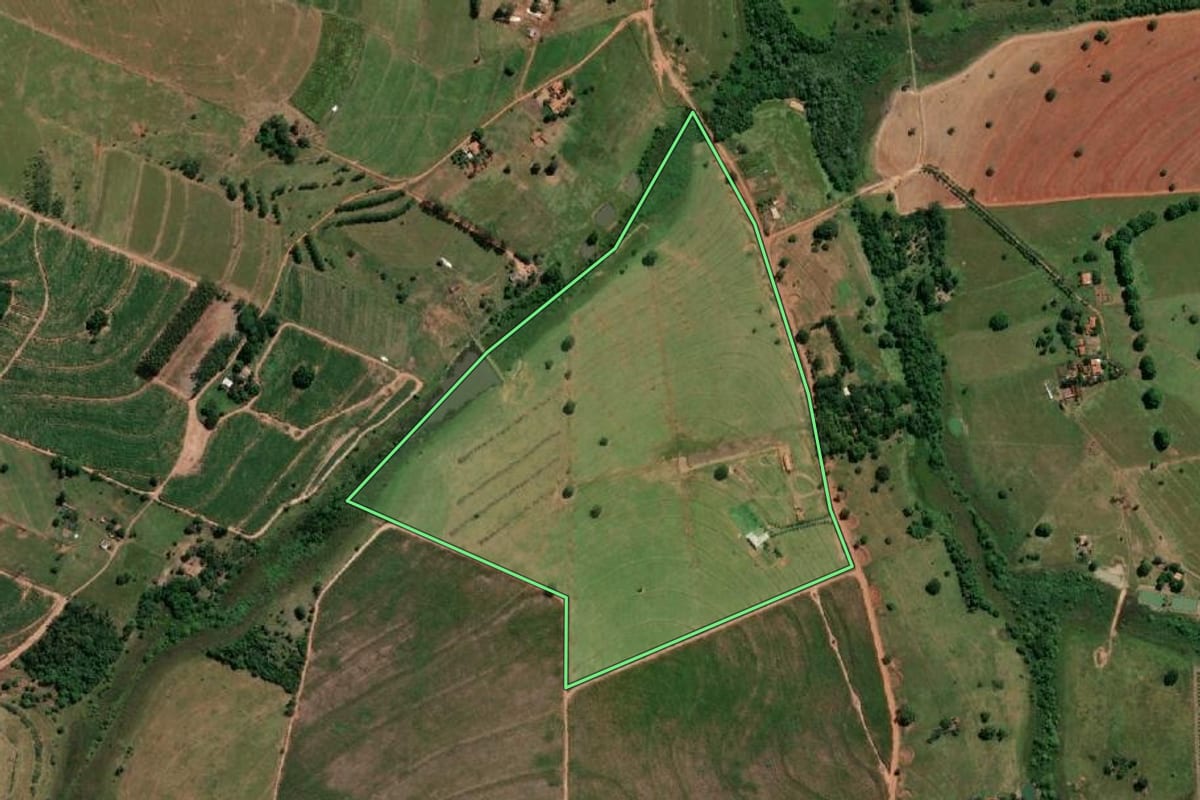 Imagem de satélite do imóvel rural em Jales (SP), com o contorno declarado no CAR desenhado por cima.
