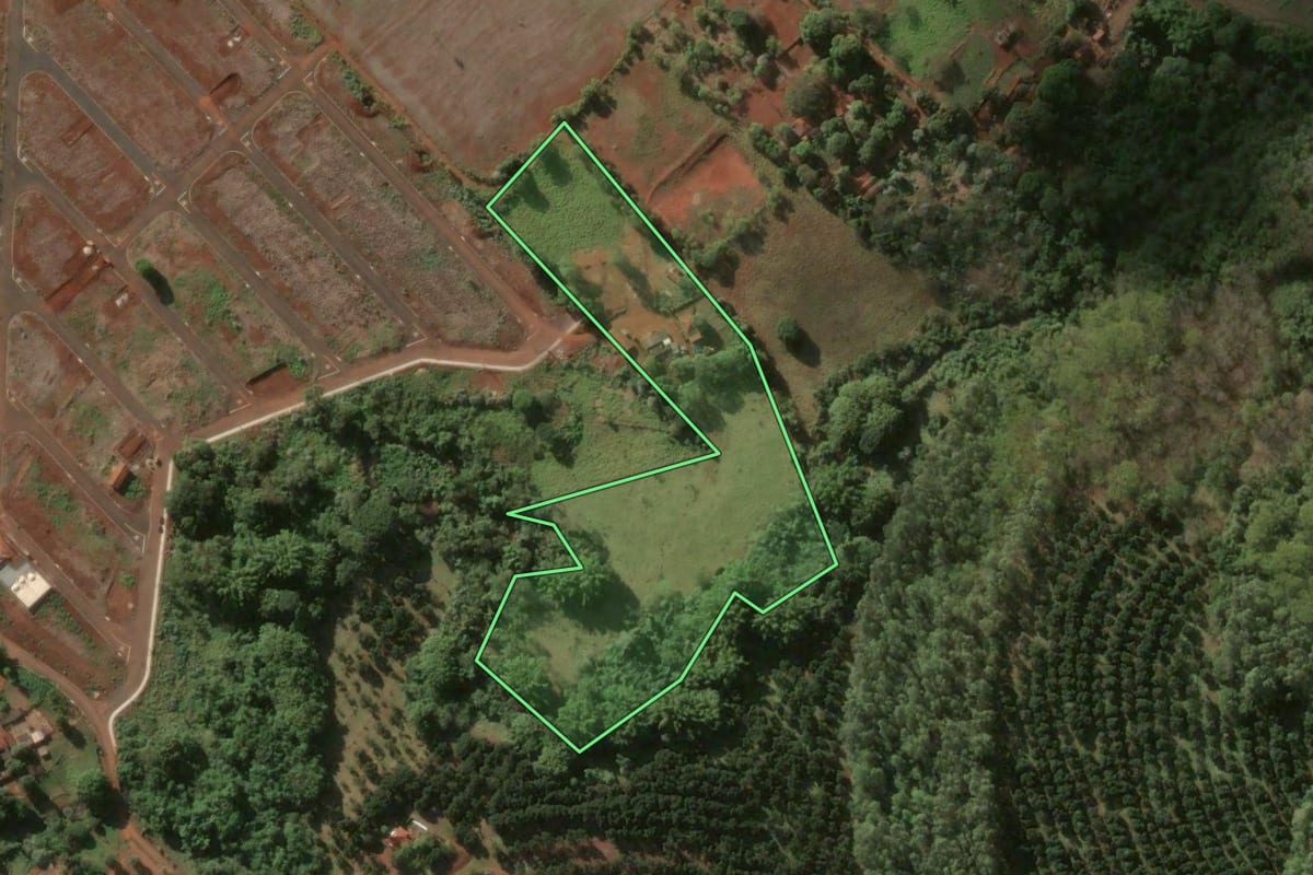 Imagem de satélite do imóvel rural em Jardinópolis (SP), com o contorno declarado no CAR desenhado por cima.