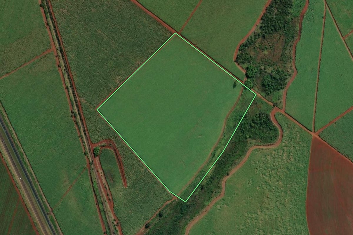 Imagem de satélite do imóvel rural em Jardinópolis (SP), com o contorno declarado no CAR desenhado por cima.