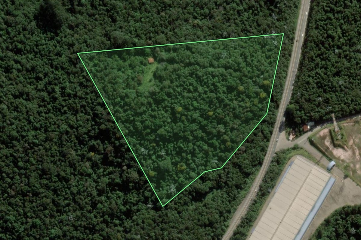 Imagem de satélite do imóvel rural em Jarinu (SP), com o contorno declarado no CAR desenhado por cima.