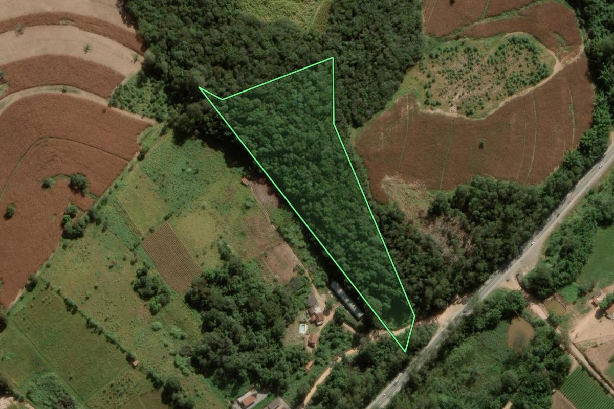 Imagem de satélite do imóvel rural em Jarinu (SP), com o contorno declarado no CAR desenhado por cima.