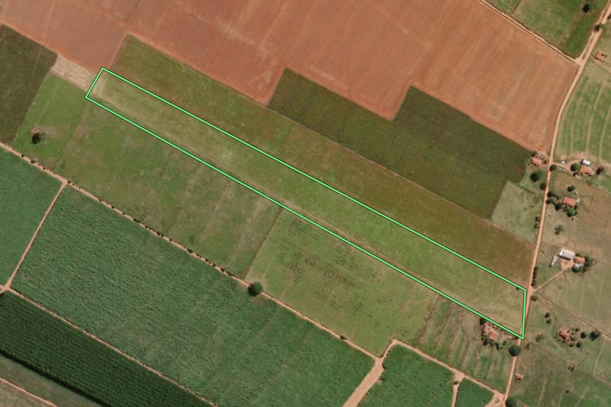 Imagem de satélite do imóvel rural em José Bonifácio (SP), com o contorno declarado no CAR desenhado por cima.