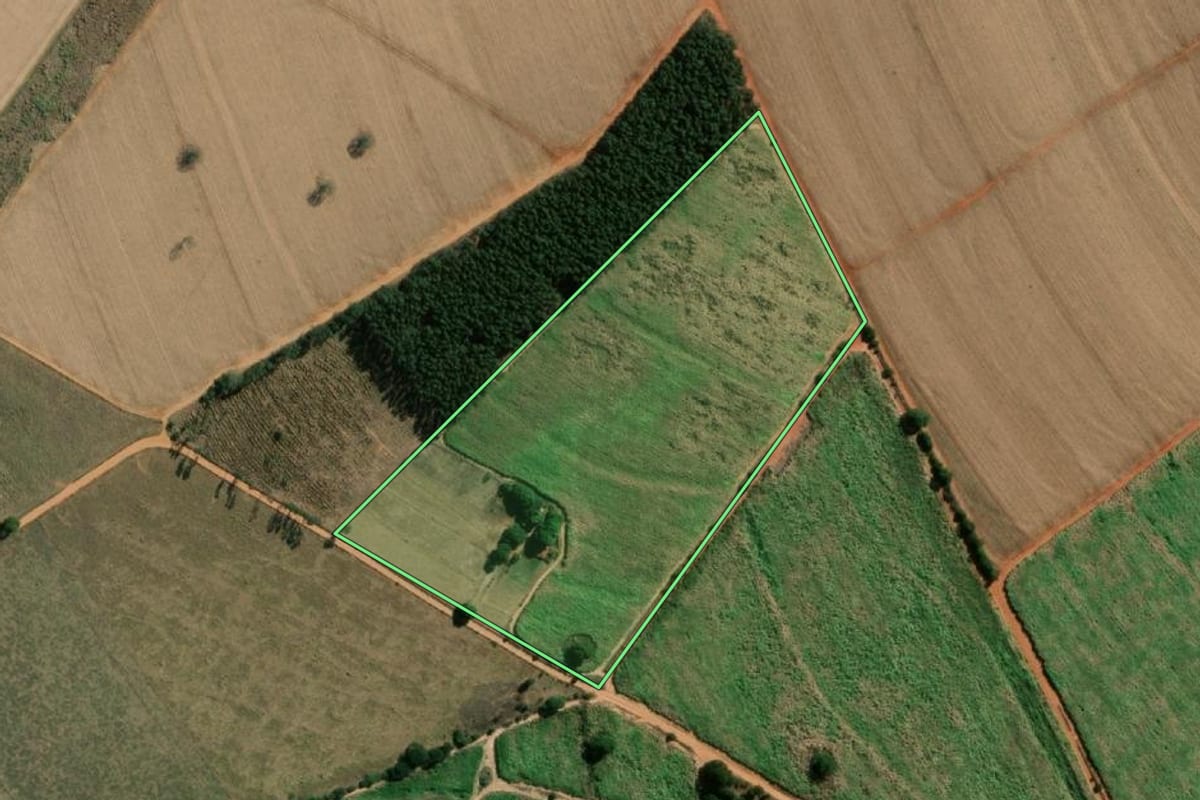 Imagem de satélite do imóvel rural em José Bonifácio (SP), com o contorno declarado no CAR desenhado por cima.