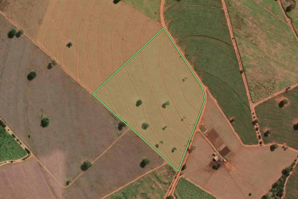 Imagem de satélite do imóvel rural em José Bonifácio (SP), com o contorno declarado no CAR desenhado por cima.