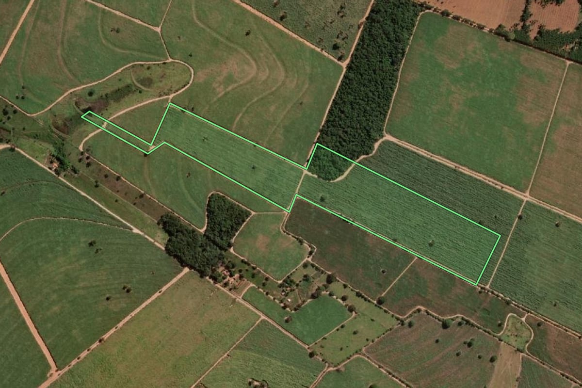 Imagem de satélite do imóvel rural em José Bonifácio (SP), com o contorno declarado no CAR desenhado por cima.