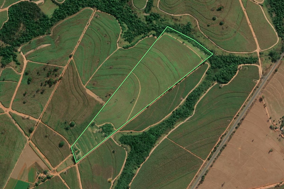 Imagem de satélite do imóvel rural em José Bonifácio (SP), com o contorno declarado no CAR desenhado por cima.
