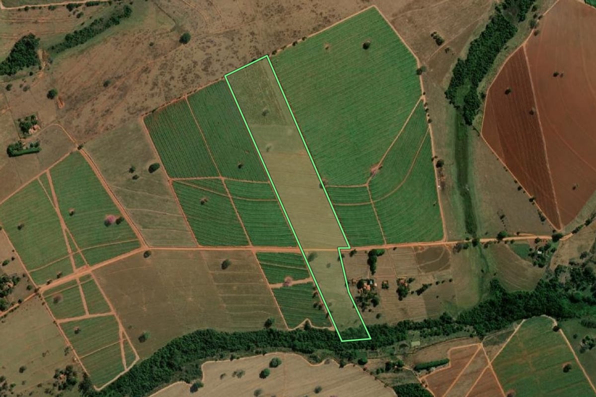 Imagem de satélite do imóvel rural em José Bonifácio (SP), com o contorno declarado no CAR desenhado por cima.