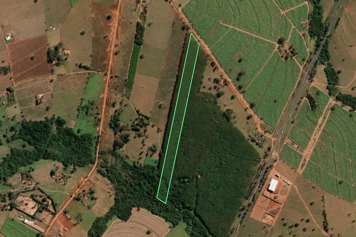 Imagem de satélite do imóvel rural em José Bonifácio (SP), com o contorno declarado no CAR desenhado por cima.