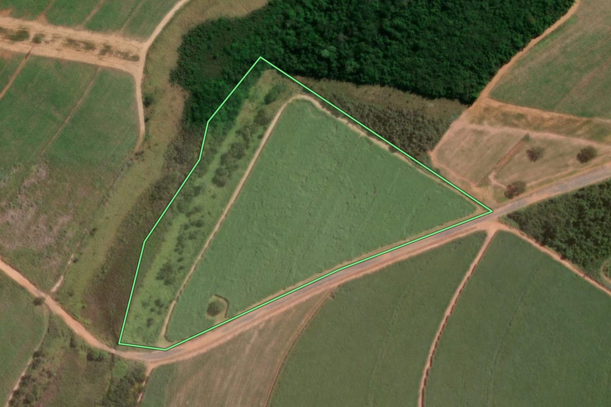 Imagem de satélite do imóvel rural em José Bonifácio (SP), com o contorno declarado no CAR desenhado por cima.