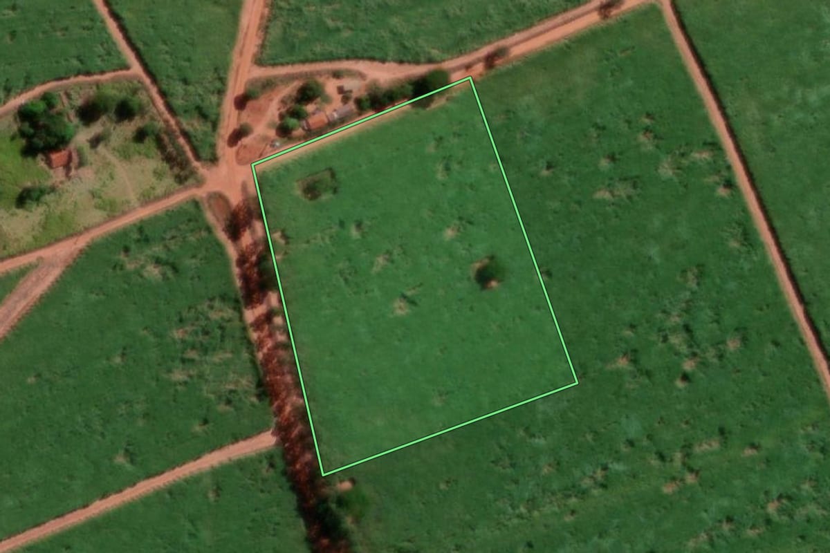 Imagem de satélite do imóvel rural em José Bonifácio (SP), com o contorno declarado no CAR desenhado por cima.
