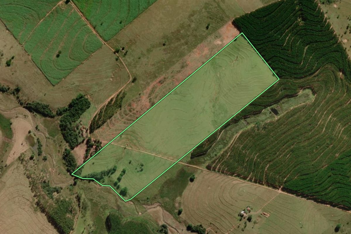 Imagem de satélite do imóvel rural em Júlio Mesquita (SP), com o contorno declarado no CAR desenhado por cima.
