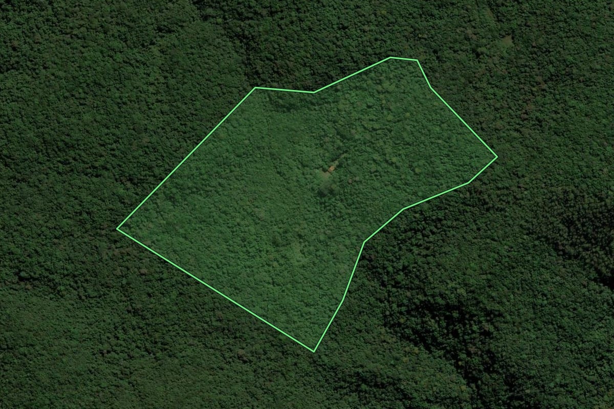 Imagem de satélite do imóvel rural em Jundiaí (SP), com o contorno declarado no CAR desenhado por cima.