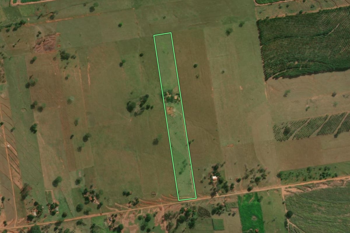 Imagem de satélite do imóvel rural em Junqueirópolis (SP), com o contorno declarado no CAR desenhado por cima.