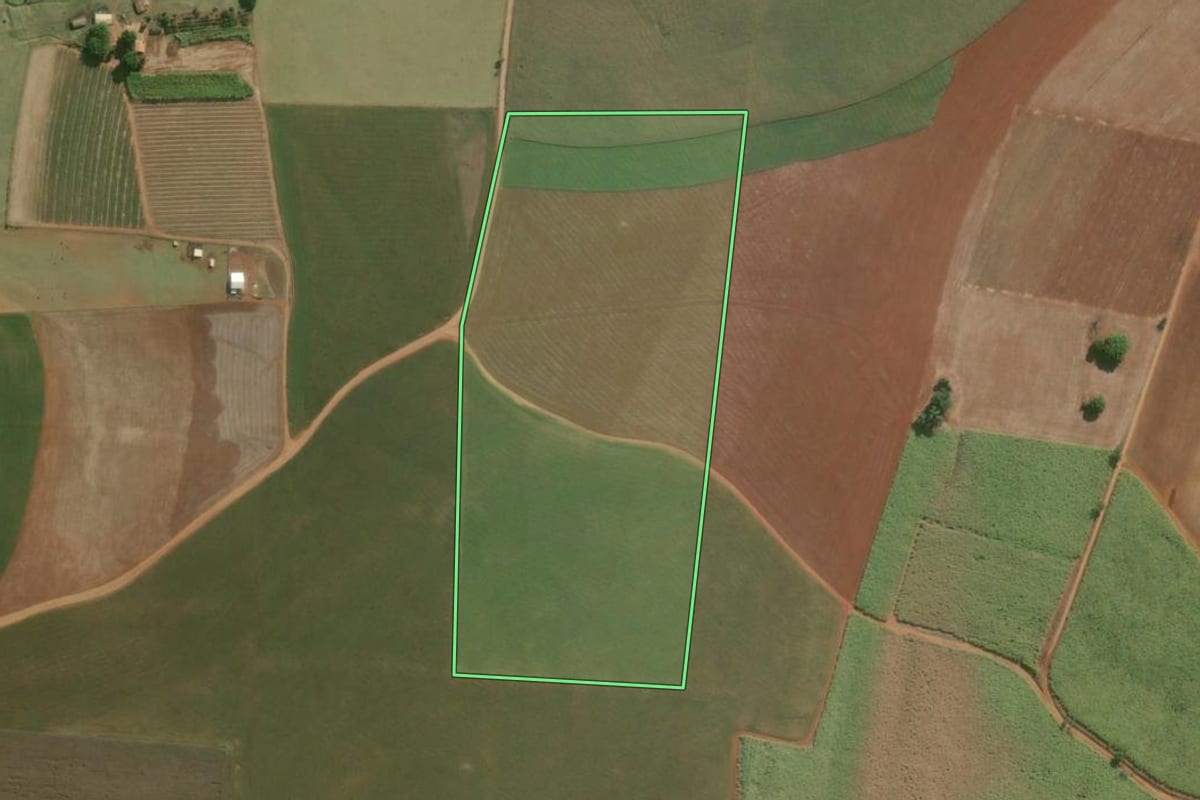Imagem de satélite do imóvel rural em Laranjal Paulista (SP), com o contorno declarado no CAR desenhado por cima.