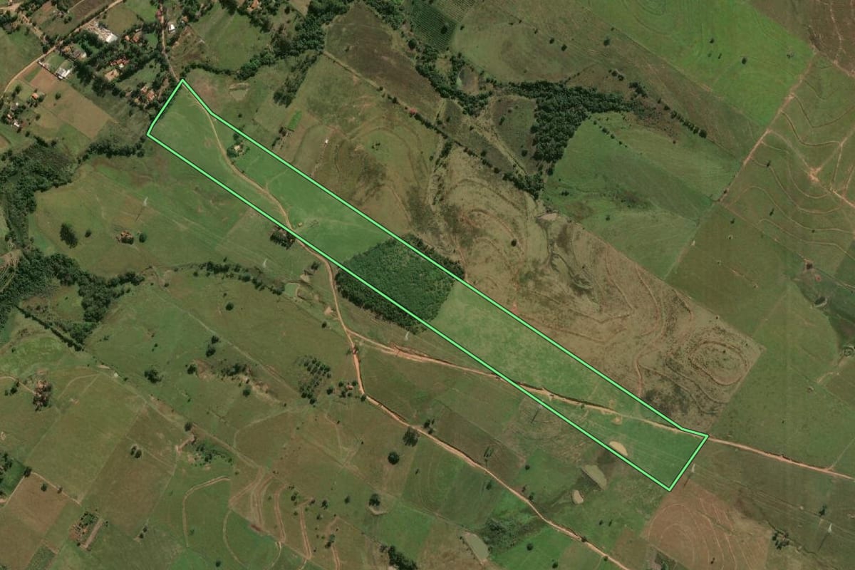 Imagem de satélite do imóvel rural em Lavínia (SP), com o contorno declarado no CAR desenhado por cima.
