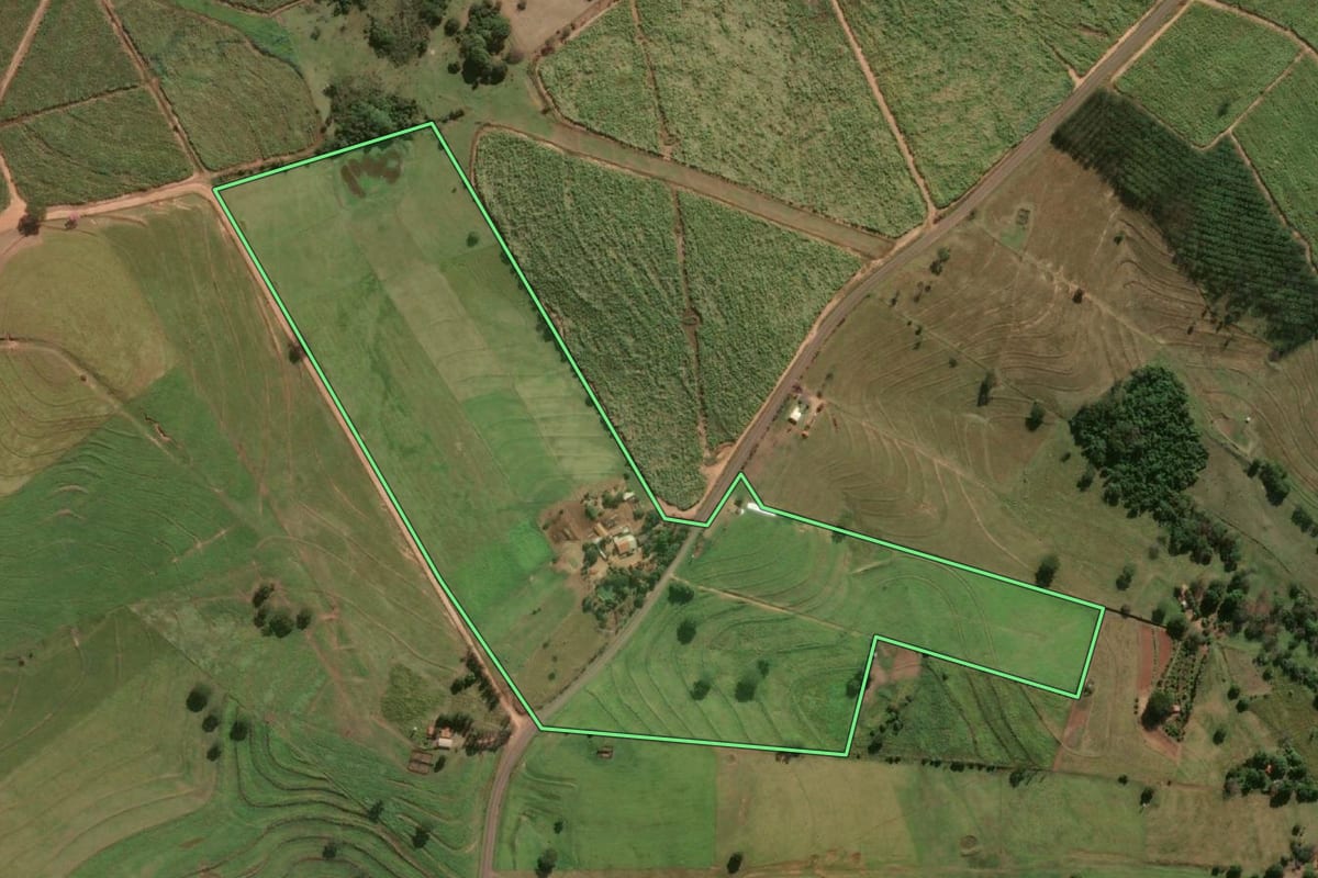 Imagem de satélite do imóvel rural em Lavínia (SP), com o contorno declarado no CAR desenhado por cima.