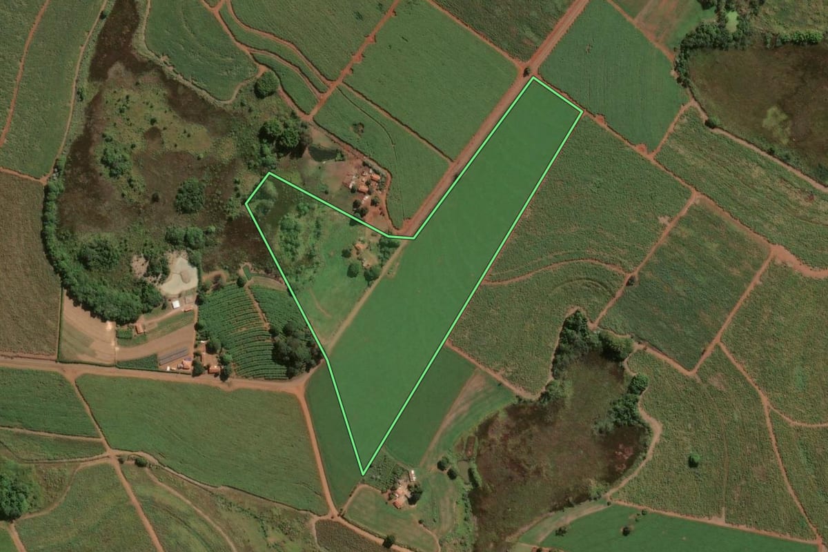 Imagem de satélite do imóvel rural em Leme (SP), com o contorno declarado no CAR desenhado por cima.