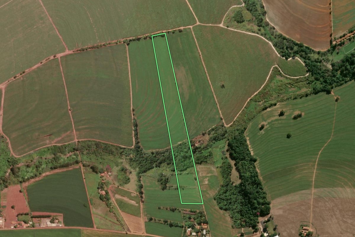Imagem de satélite do imóvel rural em Leme (SP), com o contorno declarado no CAR desenhado por cima.