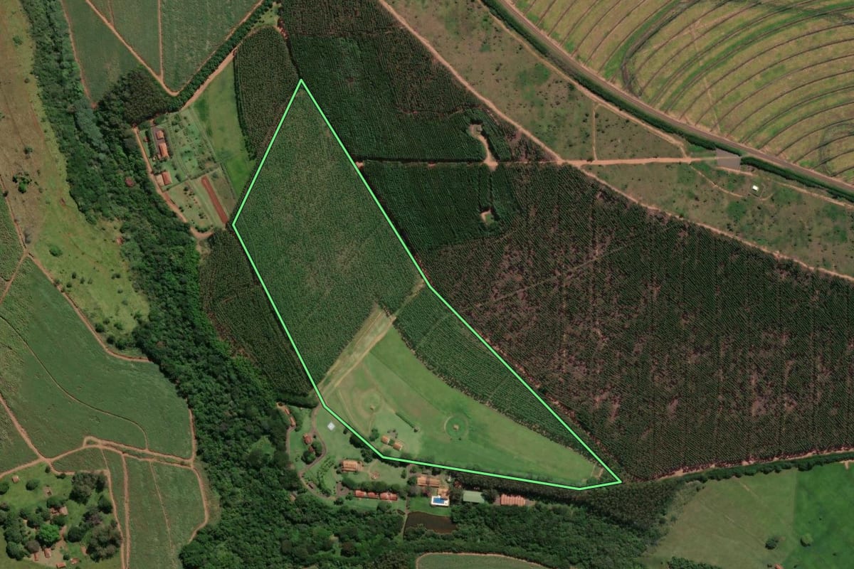 Imagem de satélite do imóvel rural em Lençóis Paulista (SP), com o contorno declarado no CAR desenhado por cima.